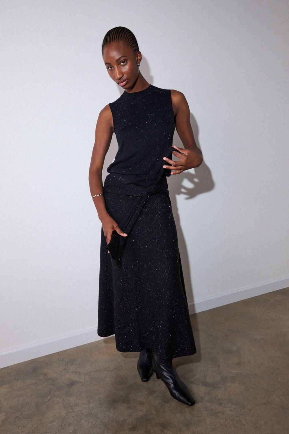 Black Annie Sparkle Knit Midi Skirt