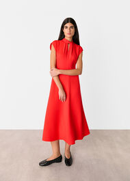 Twist Neck Crepe Midi Dress