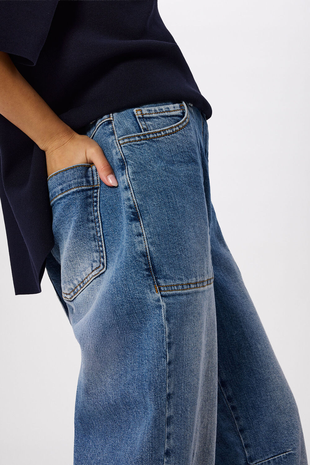Denim Petite Elasticated Waist Barrel Jean