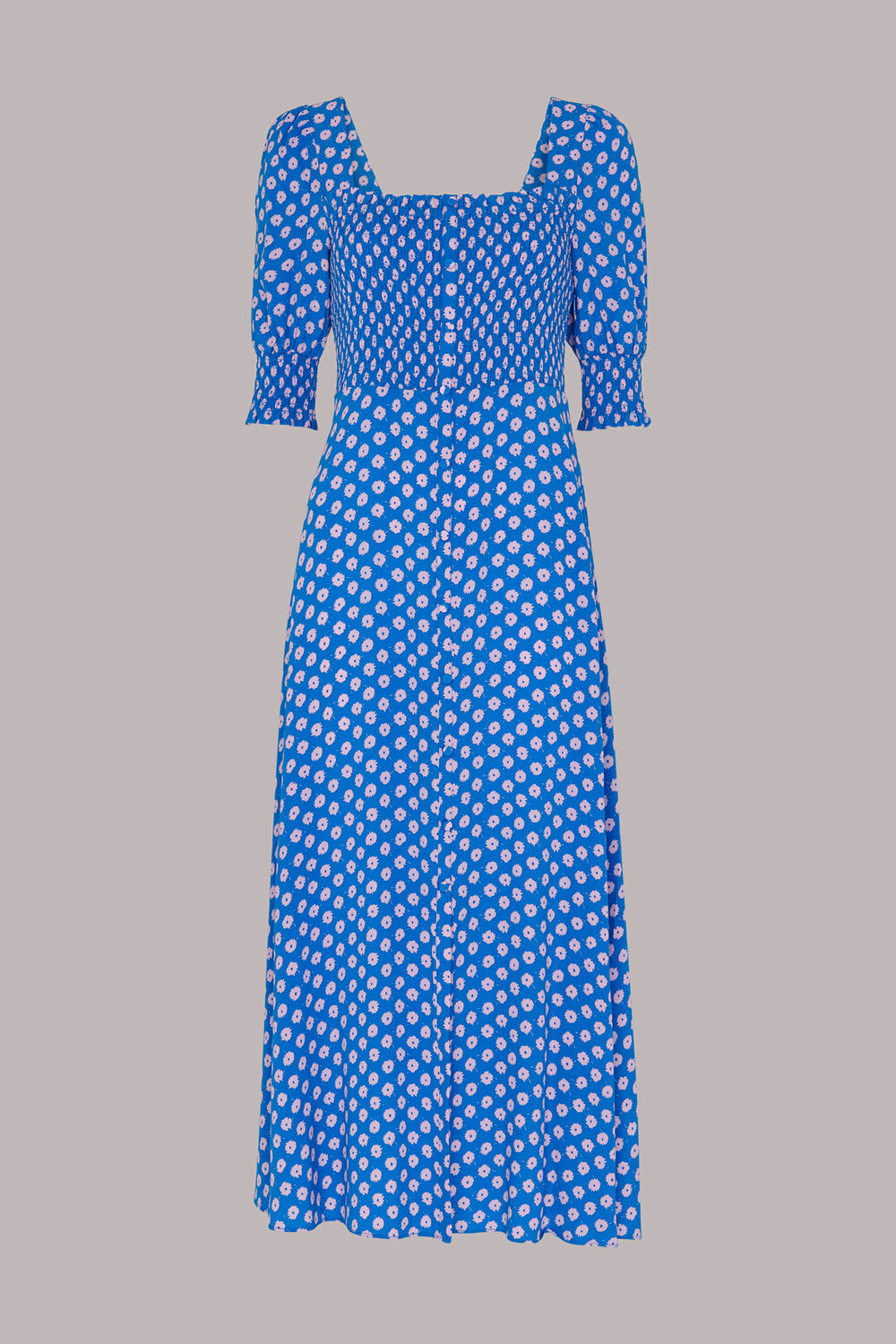 Floral Sunburst Shirred Dress
