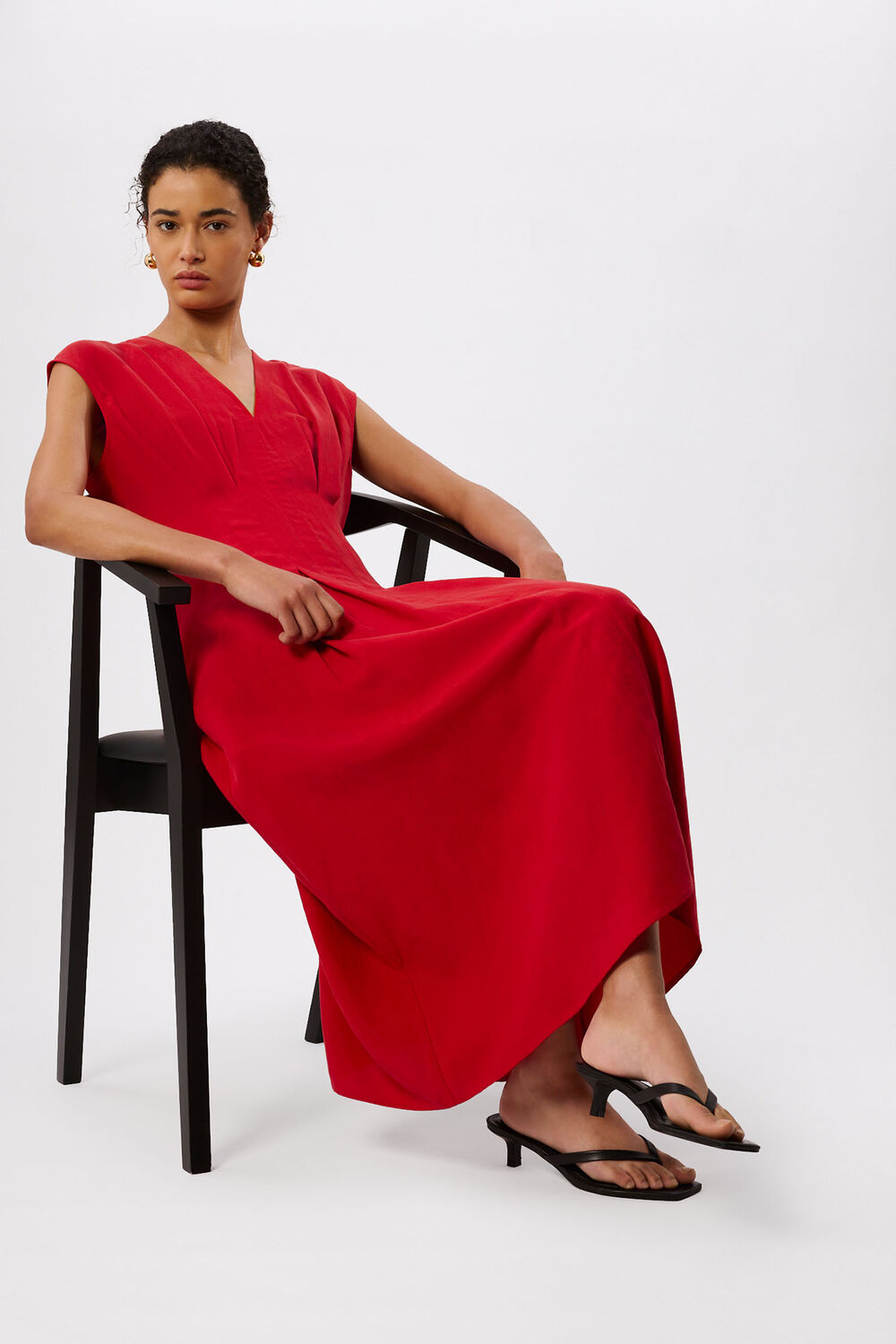 Red Panel Linen Blend Dress