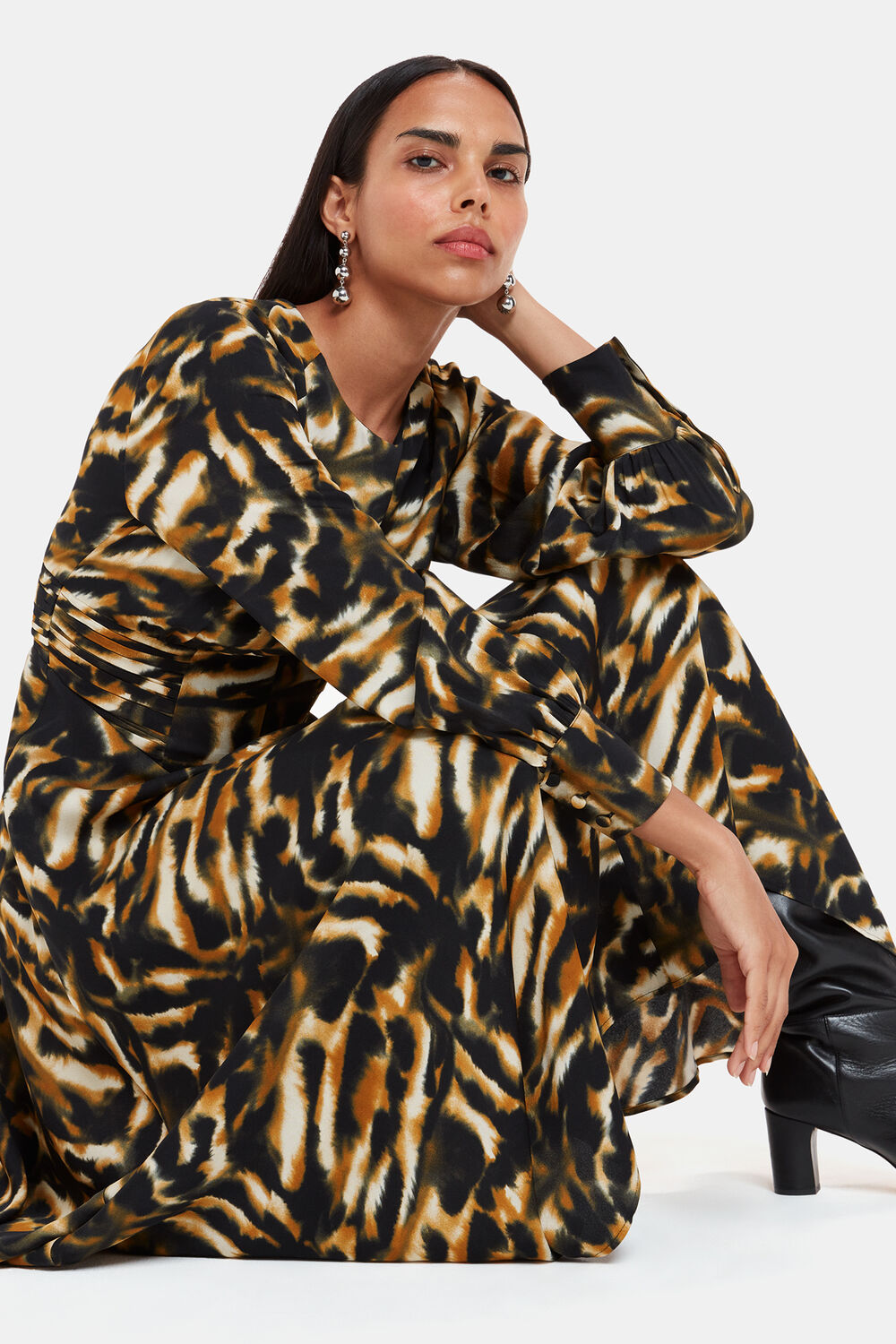 Smoke Print Gathered Dress