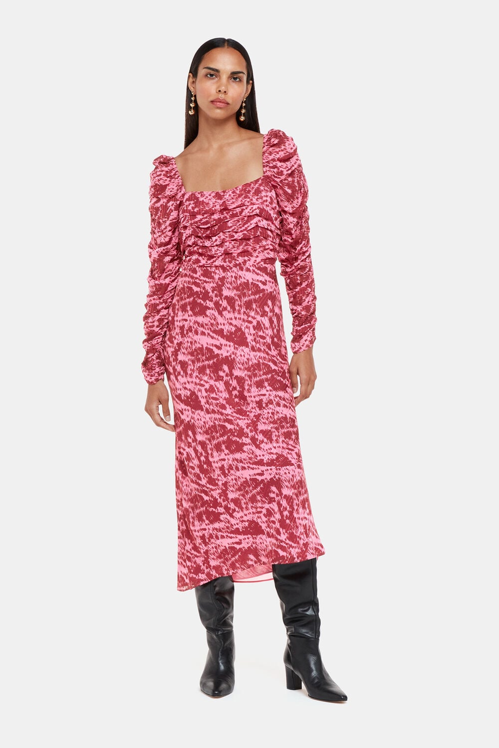 Pink Jonie Sleek Texture Midi Dress