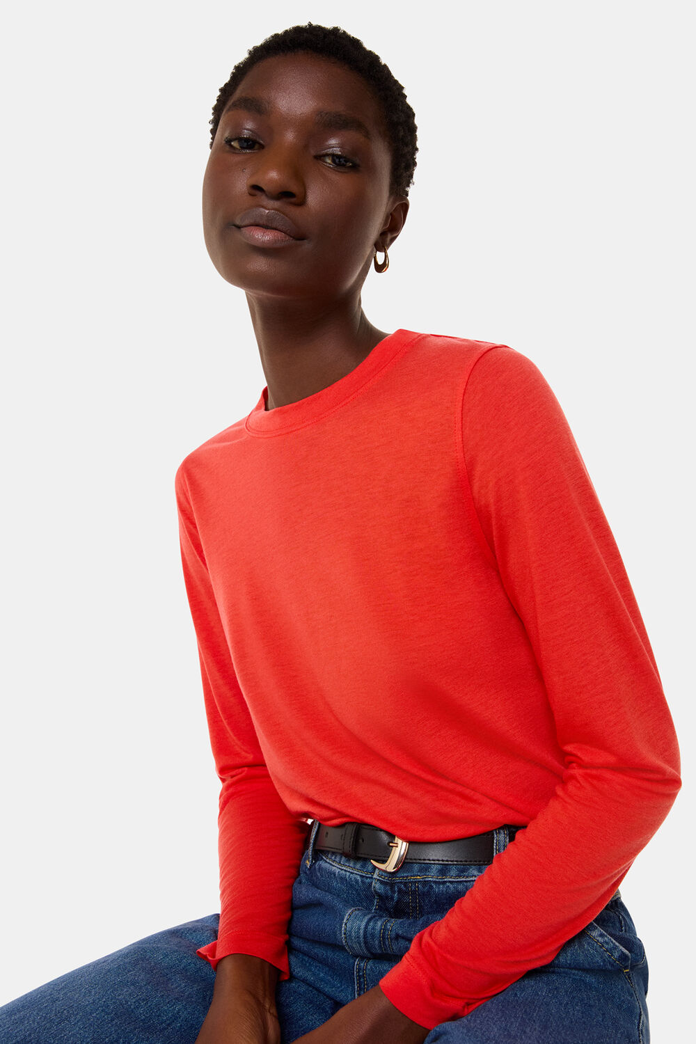 Red Wool Blend Crew Neck Top