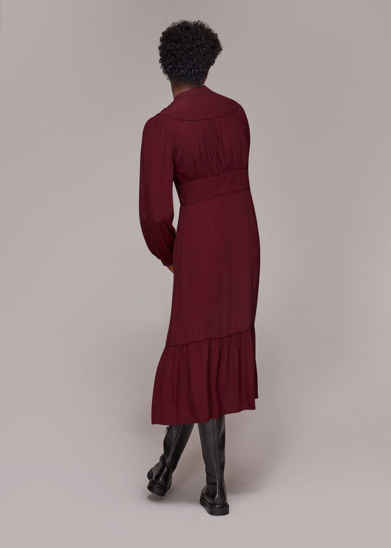 Burgundy Topstitch Detail Midi Dress
