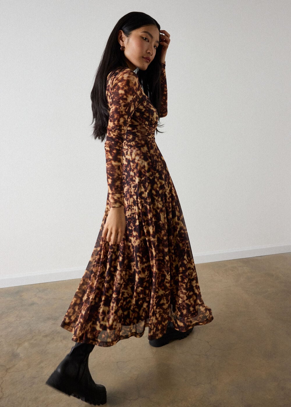 Petite Abstract Animal Mesh Dress