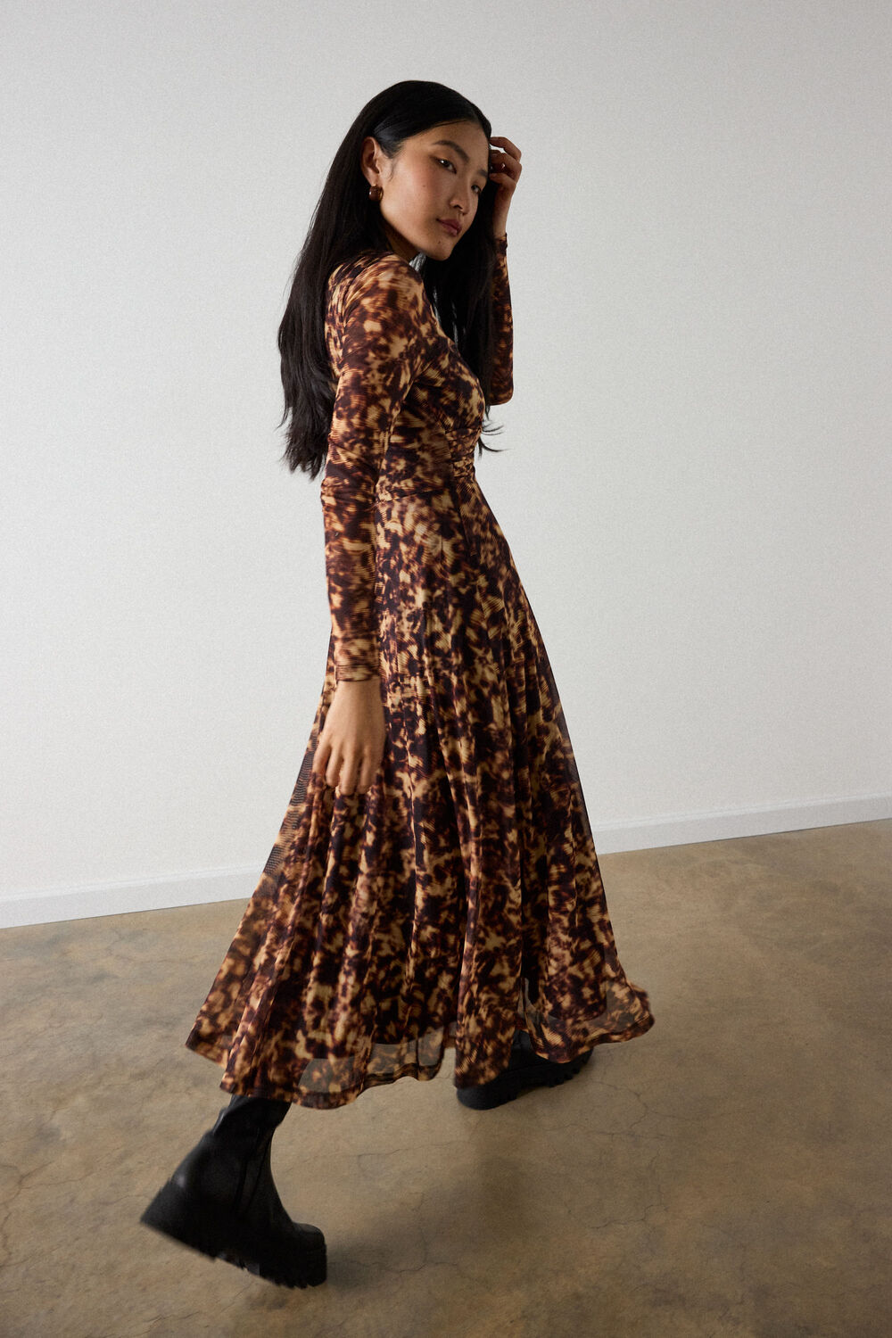 Petite Abstract Animal Mesh Dress