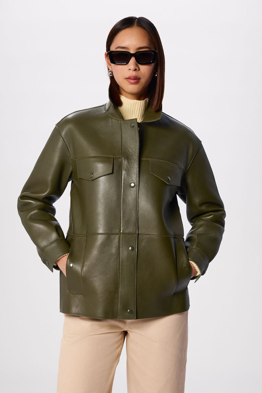 Khaki Clean Bonded Leather Jacket