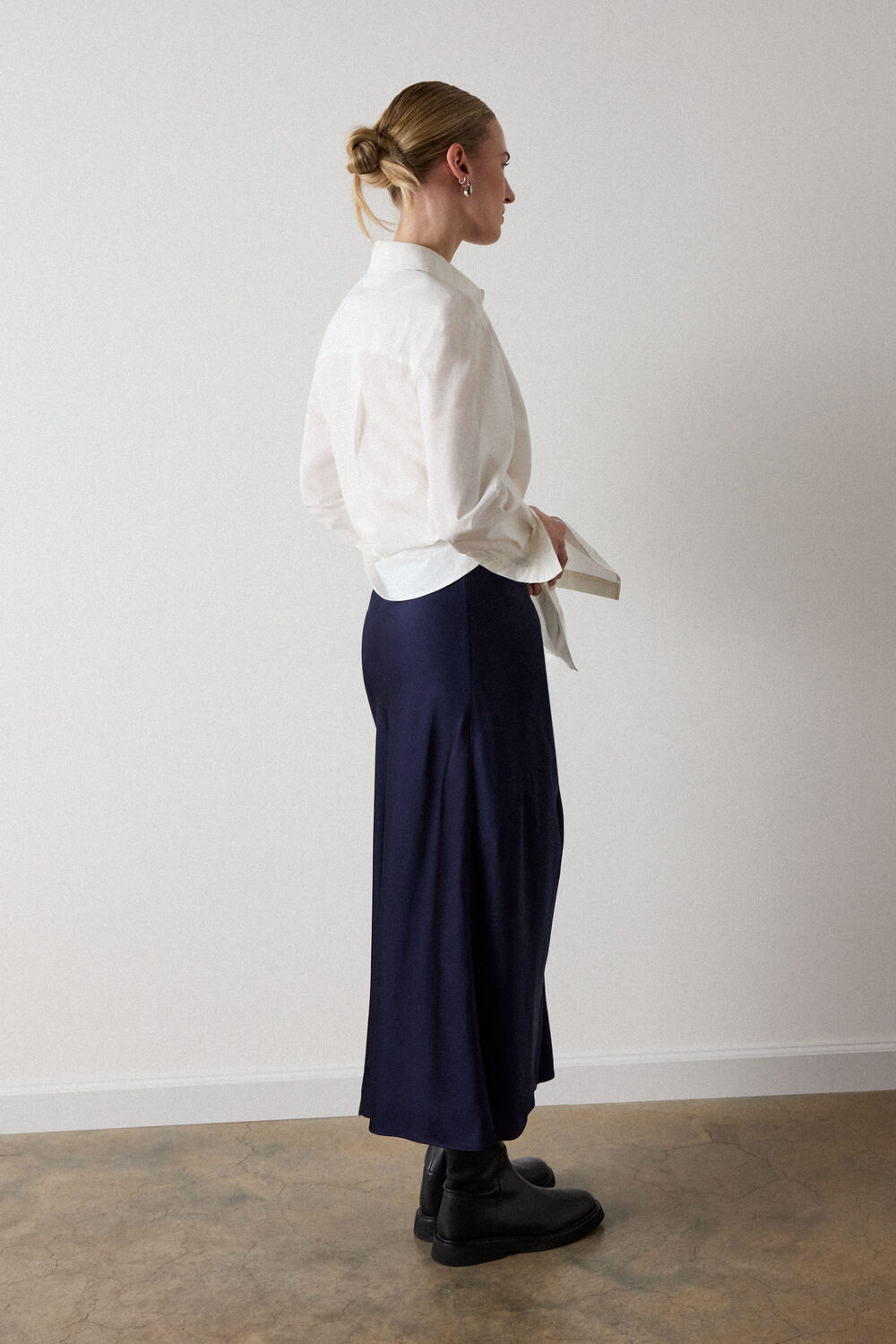 Satin Twist Side Midi Skirt