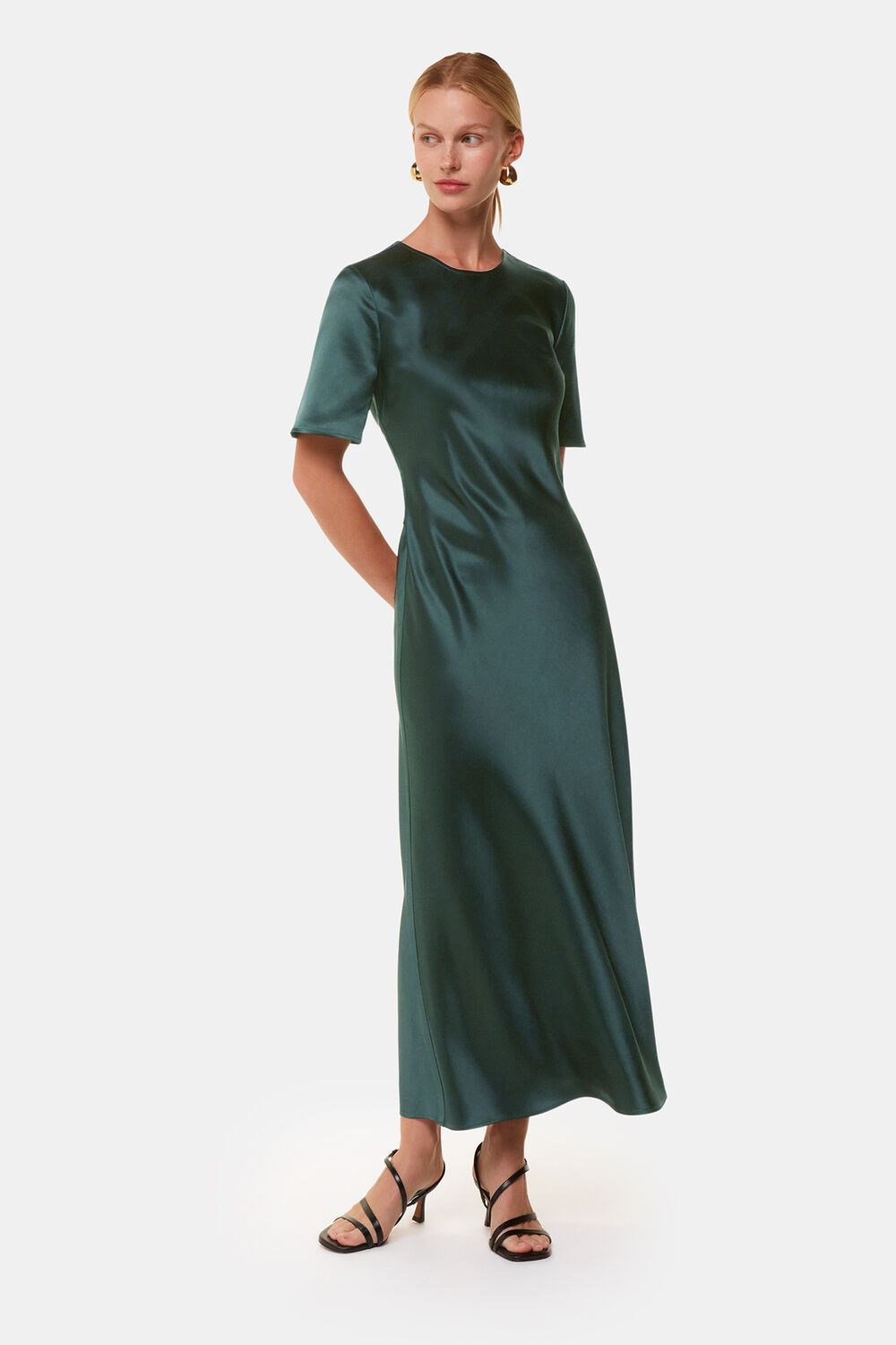 Dark Green Avery Satin Twist Dress