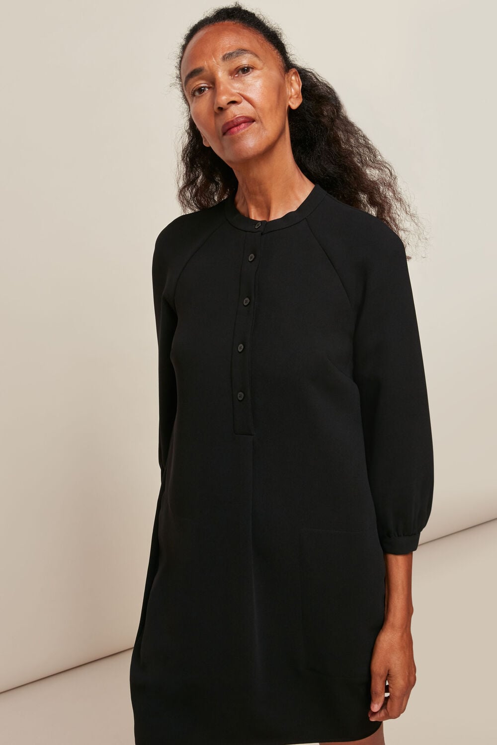 Black Crepe Button Through Dress