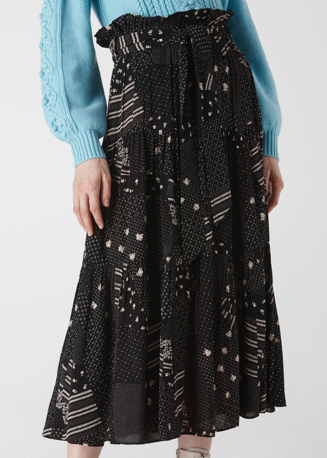 Black/Multi Ona Patchwork Print Skirt | WHISTLES