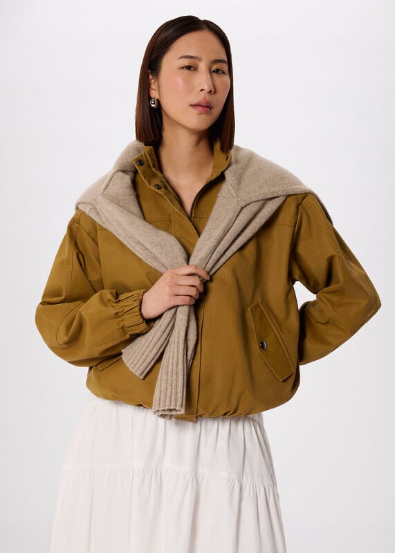 Neutral Wax Coated Bomber Jacket