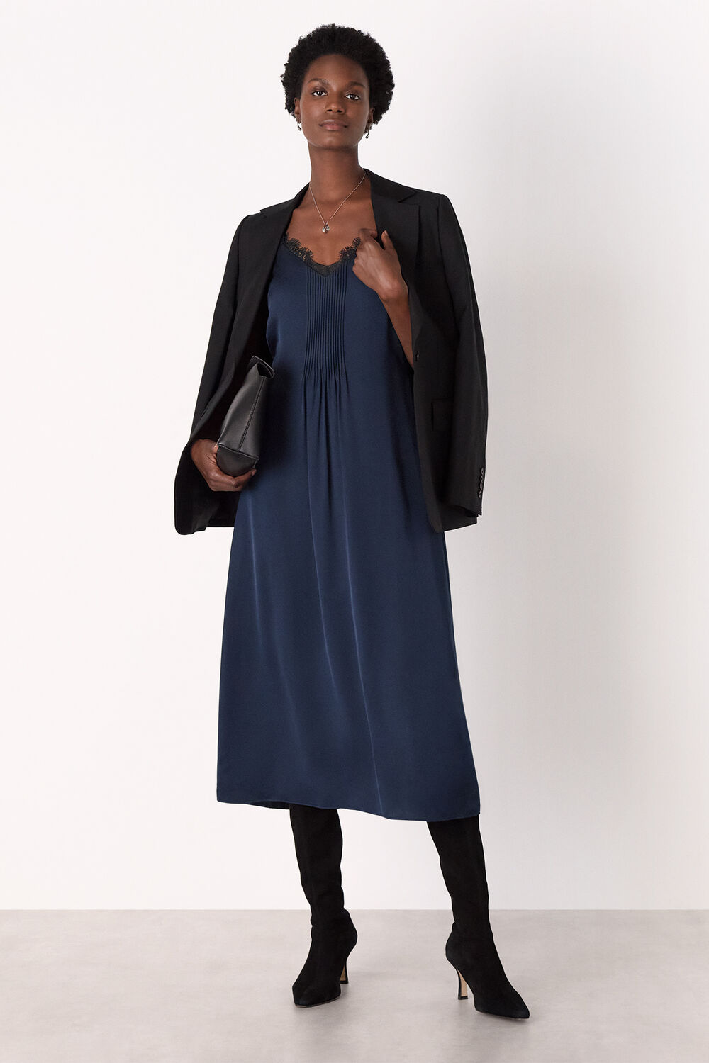 Crepe Lace Trim Cami Dress
