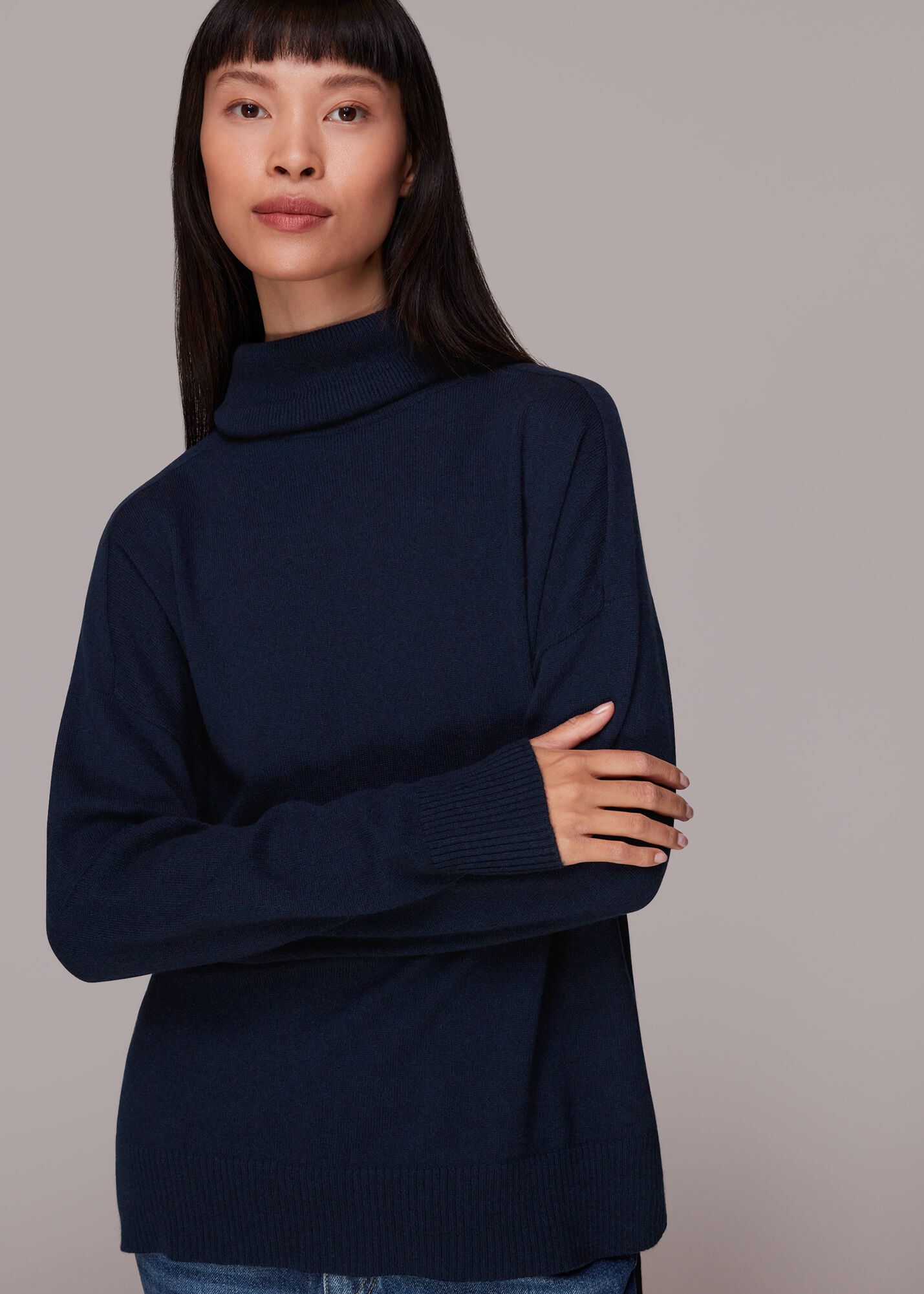 navy blue cashmere roll neck