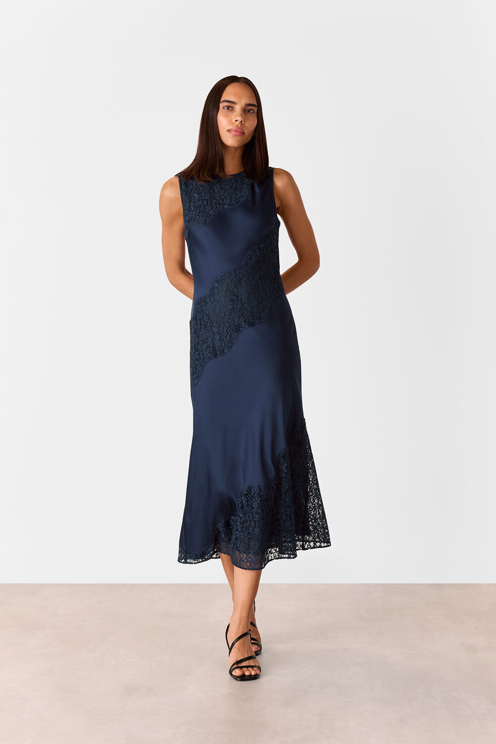 Lace Insert Midi Dress