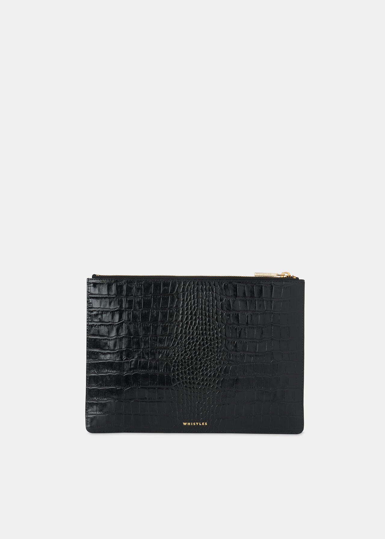 Shiny Croc Medium Clutch Black