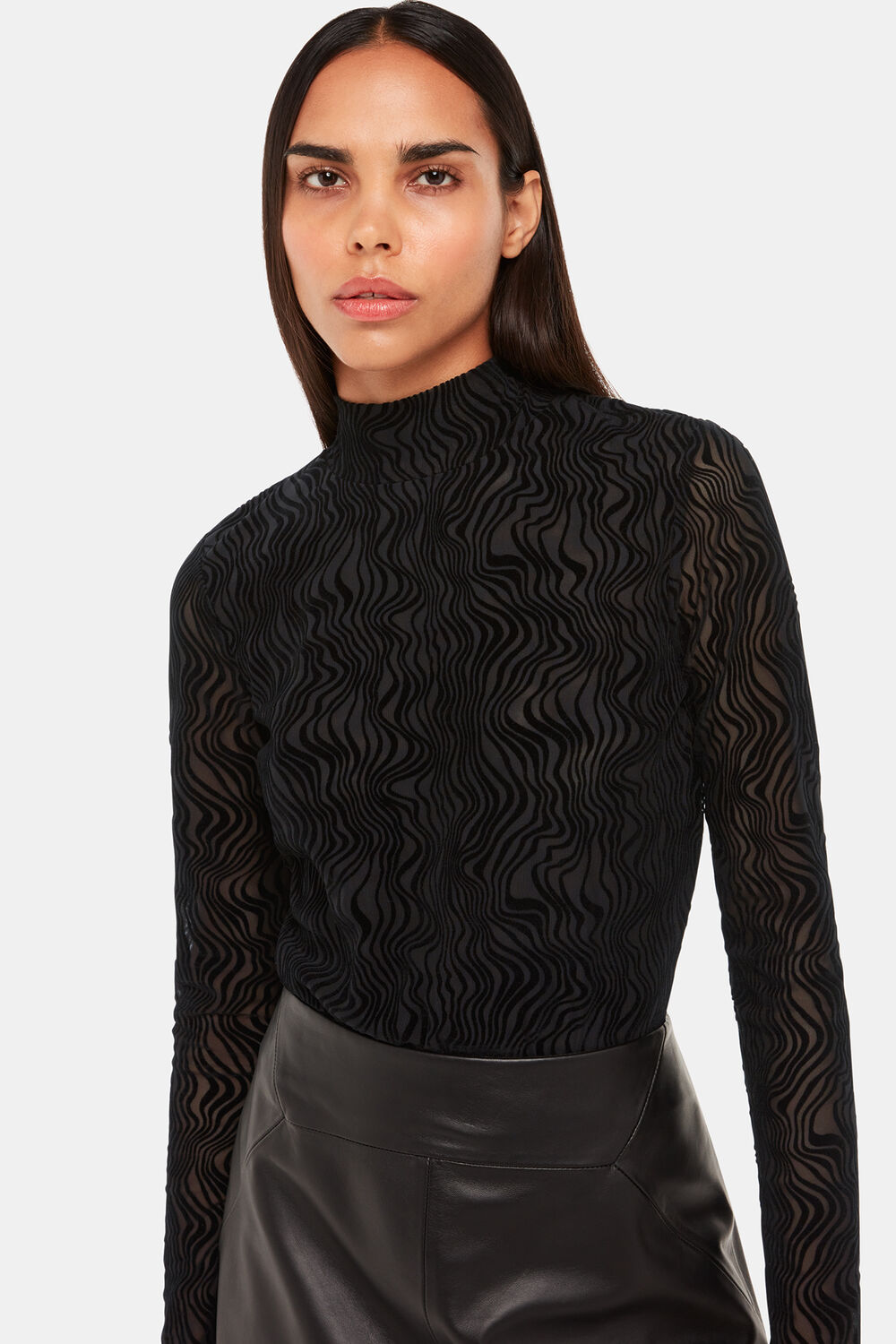 Black Squiggle Mesh Top