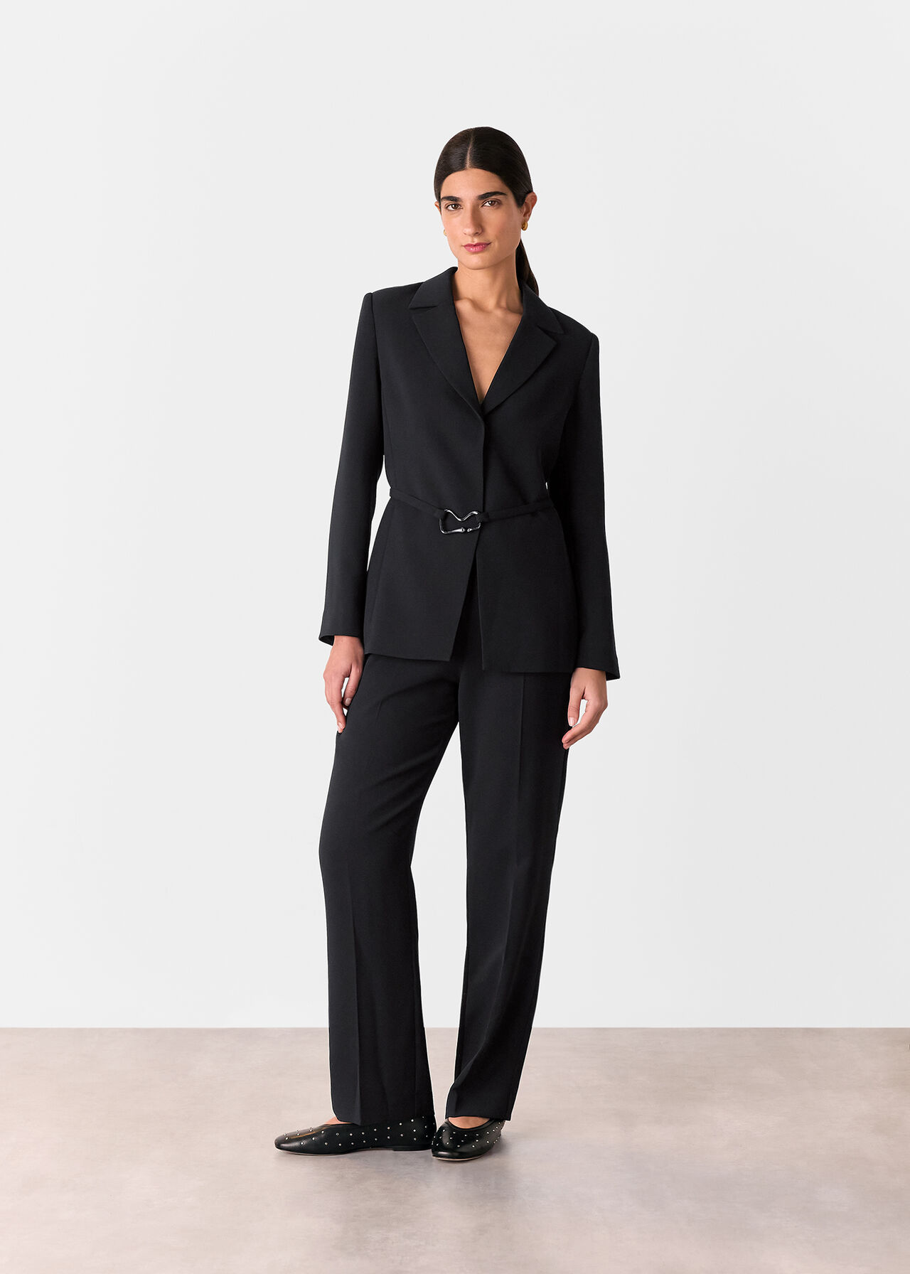 Black Corinna Belted Crepe Coord
