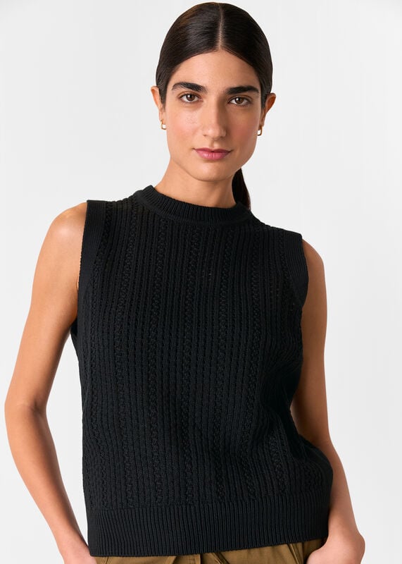 Black Pointelle Sweater Vest