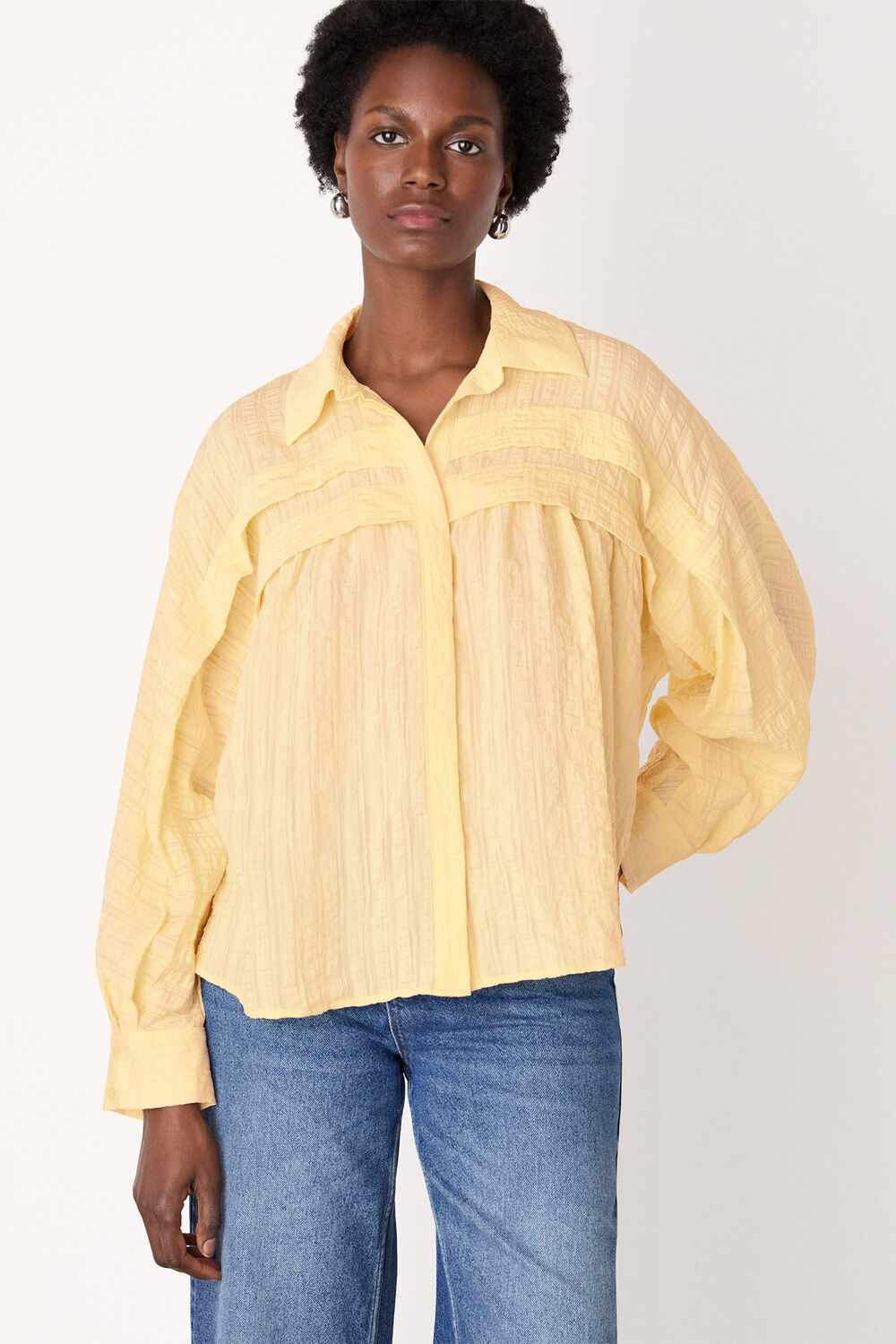 Yellow Textured Frill Detail Blouse