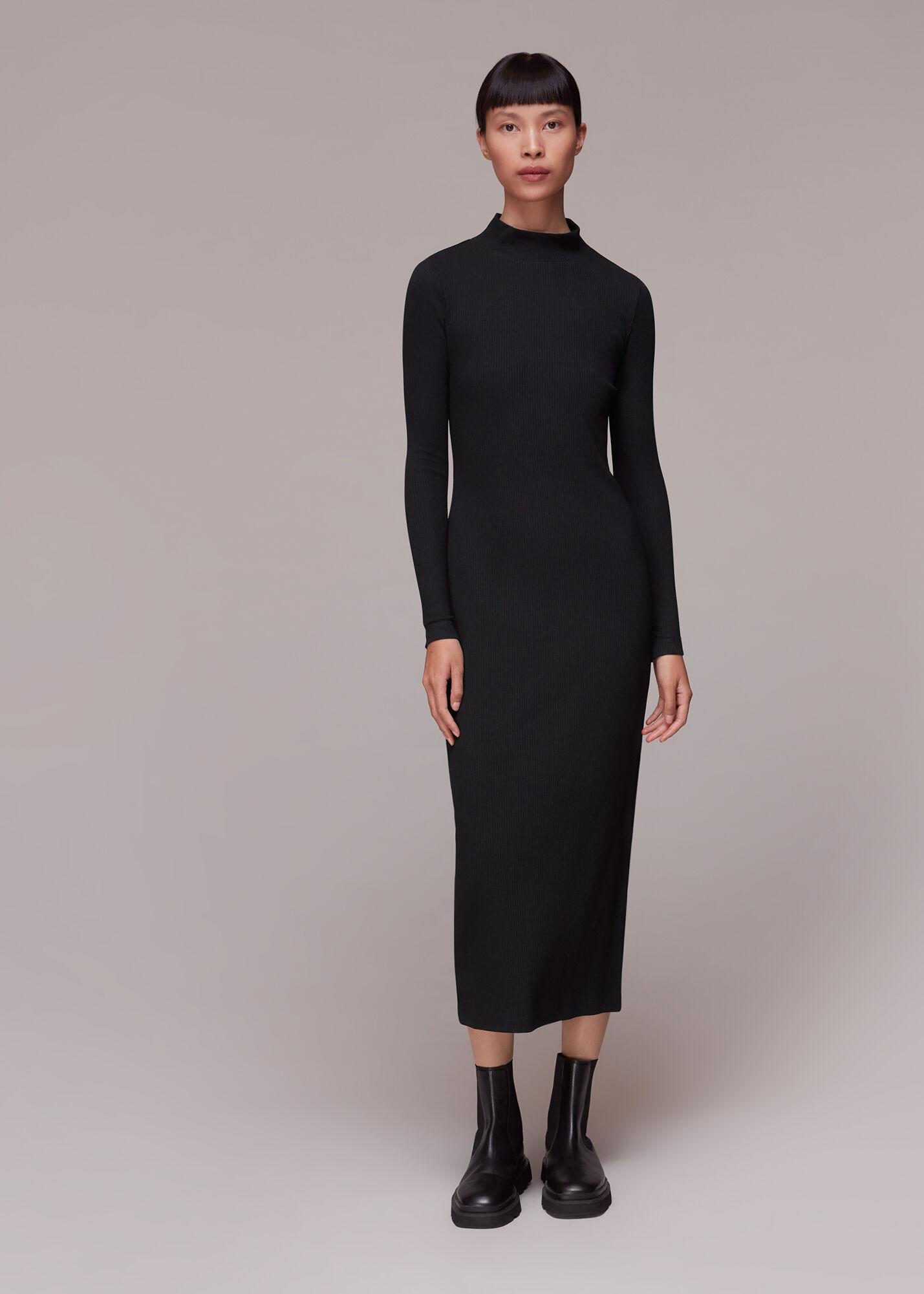 Black Rib Polo Jersey Dress | WHISTLES |