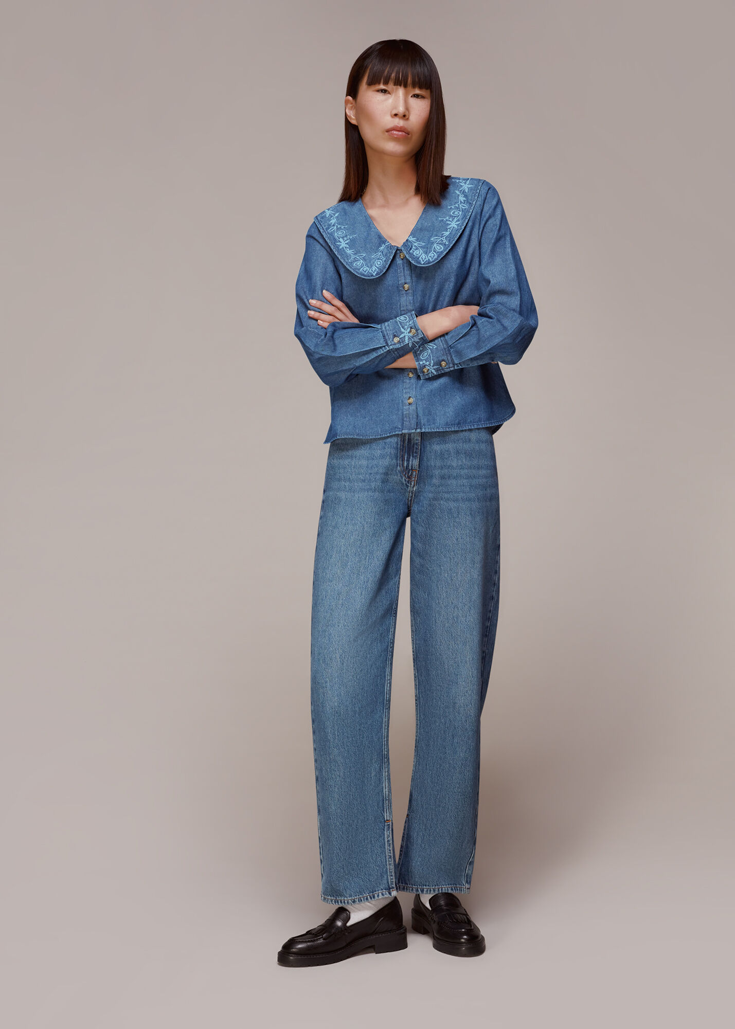 トップス FOUNDOUR REGULAR COLLAR DENIM SHIRT REGULAR COLLAR DENIM SHIRT（レギュラーカラーデニムシャツ