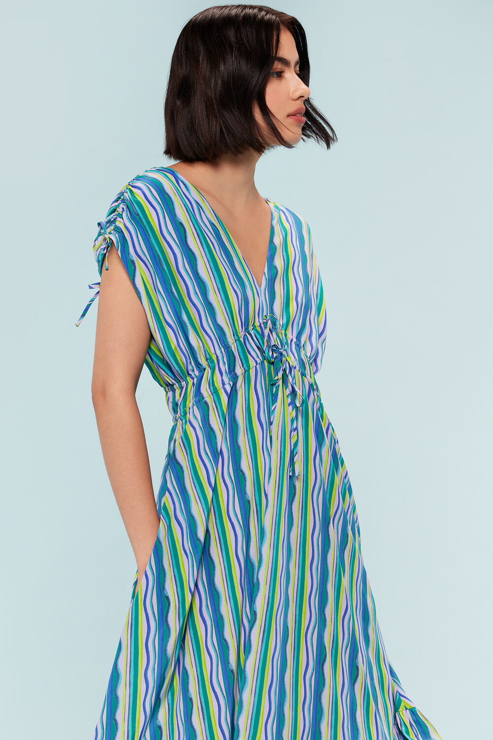 Multicolour Wiggle Stripe Silk Dress