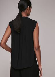Crinkle Button Front Tank Top