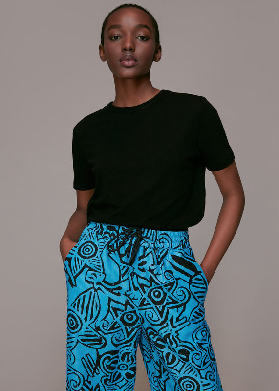 Blue Starflower Print Pants 