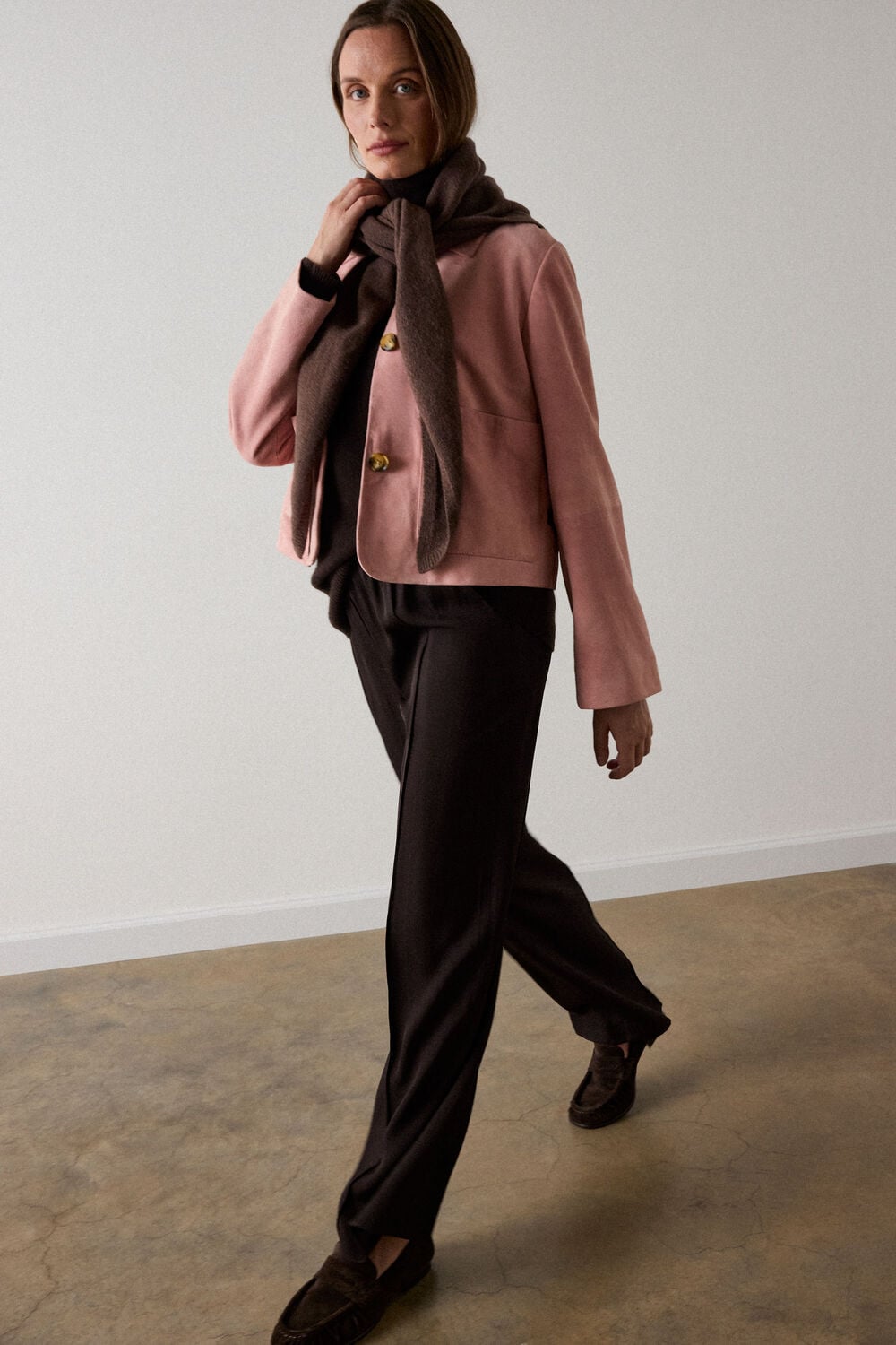 Pink Button Cropped Suede Jacket