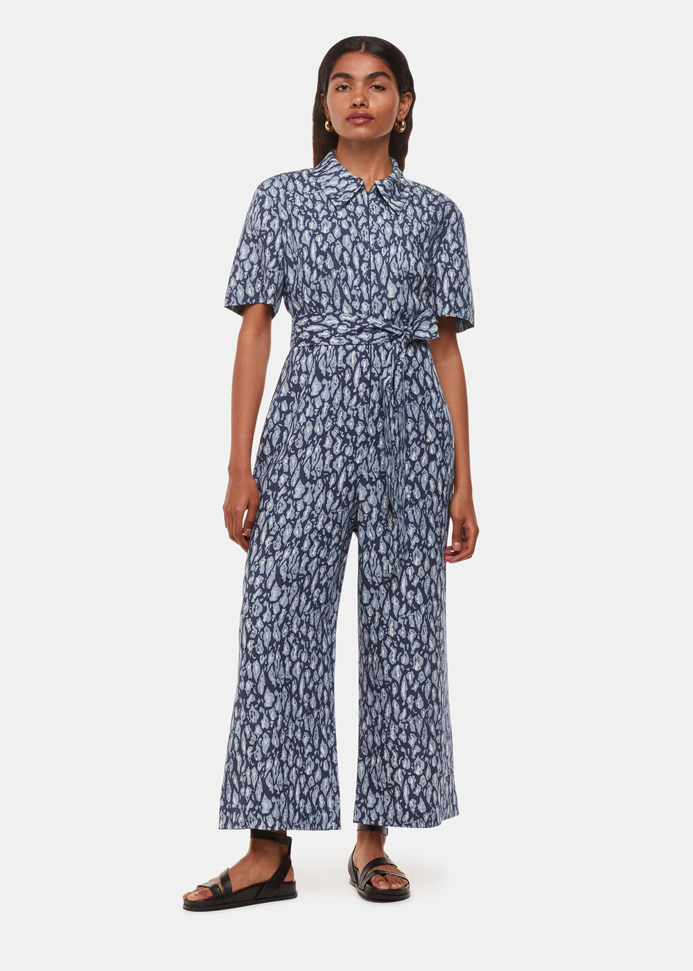 Petite Leopard Linen Blend Jumpsuit