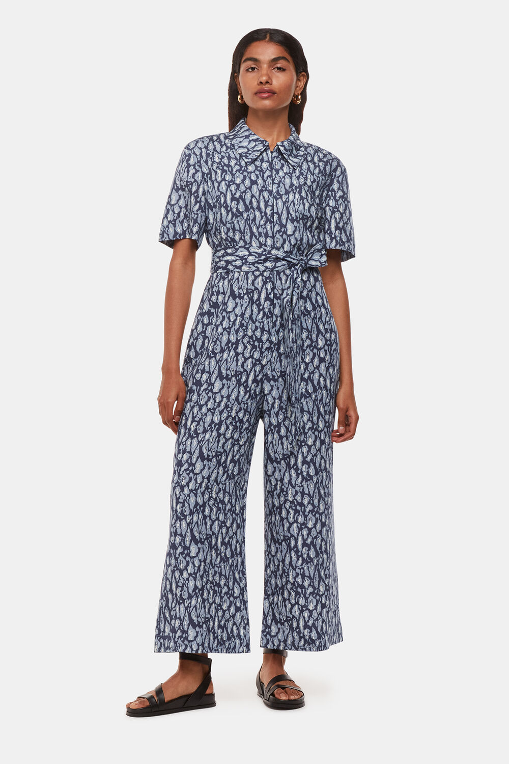 Petite Leopard Linen Blend Jumpsuit