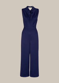 Hammered Satin Twist Jumpsuit Navy