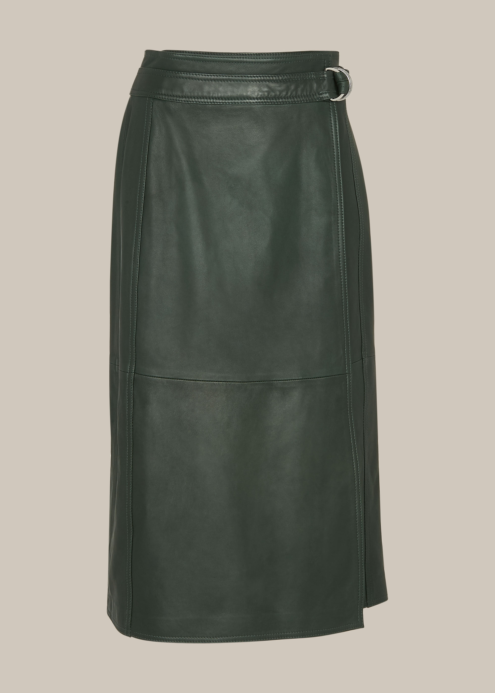 Whistles green leather best sale skirt