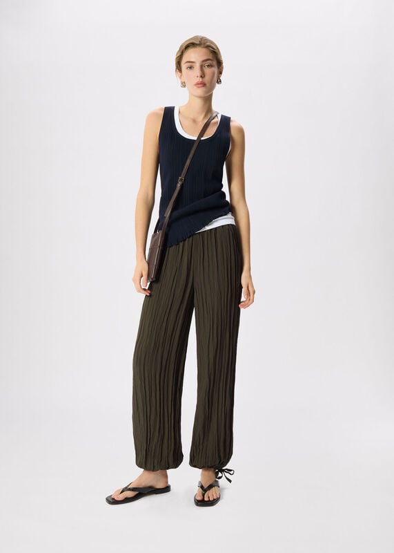 Khaki Balloon Tie Hem Trousers