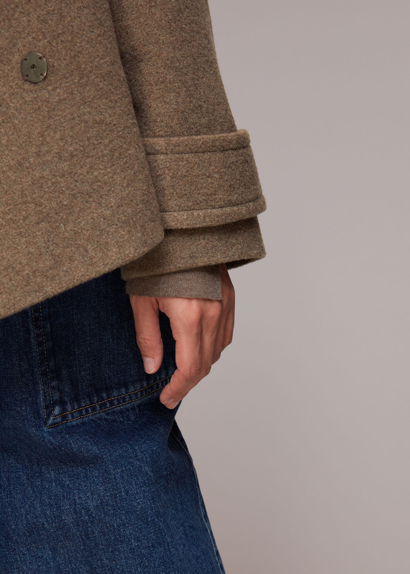 Oatmeal Relaxed Cropped Wool Coat | WHISTLES