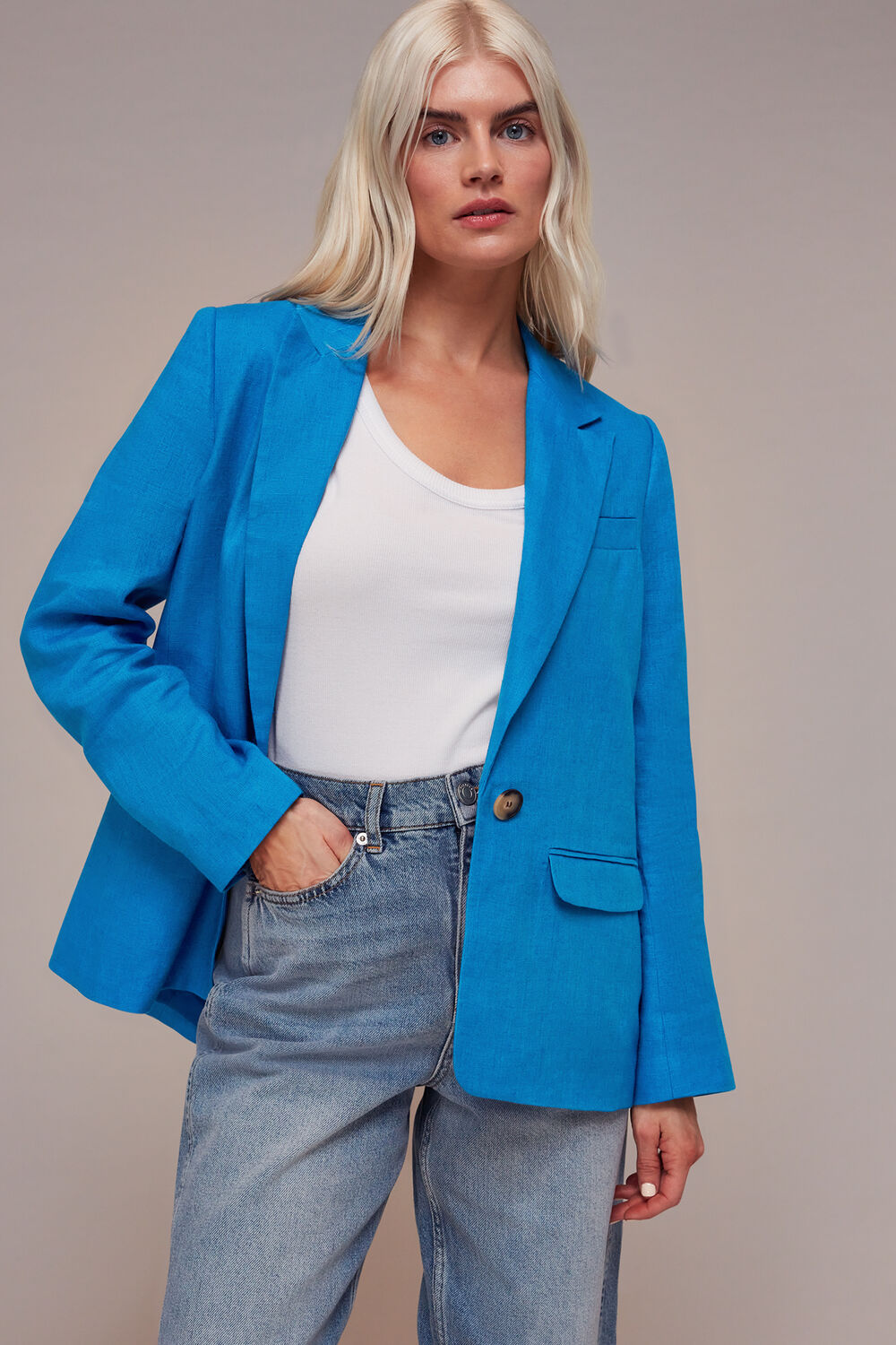 Blue Petite Lucy Linen Blazer