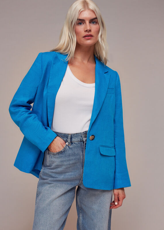 Blue Petite Lucy Linen Blazer