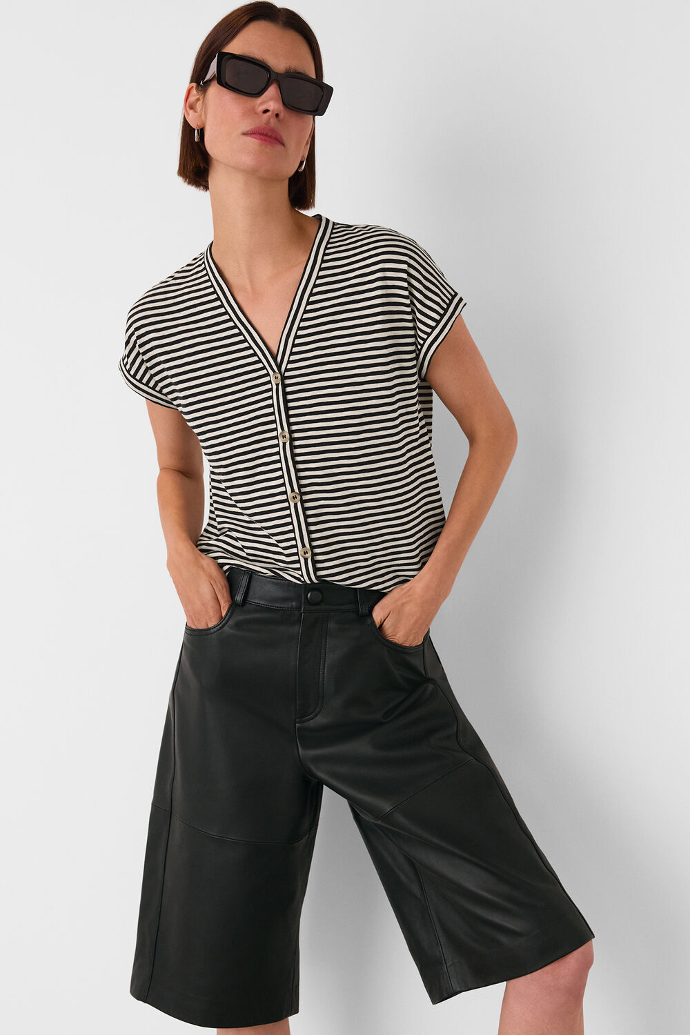 Black Jilly Stripe Button Top