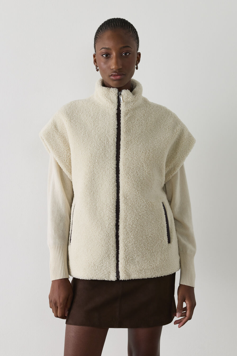 Ivory Faux Borg Fleece Gilet