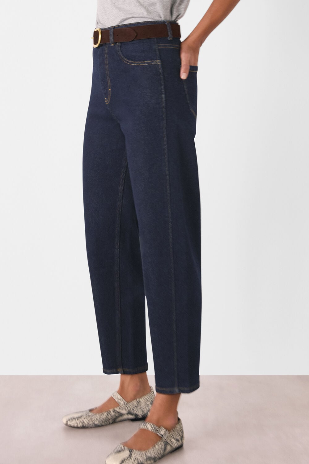 Dark Denim Stretch Barrel Leg Jean