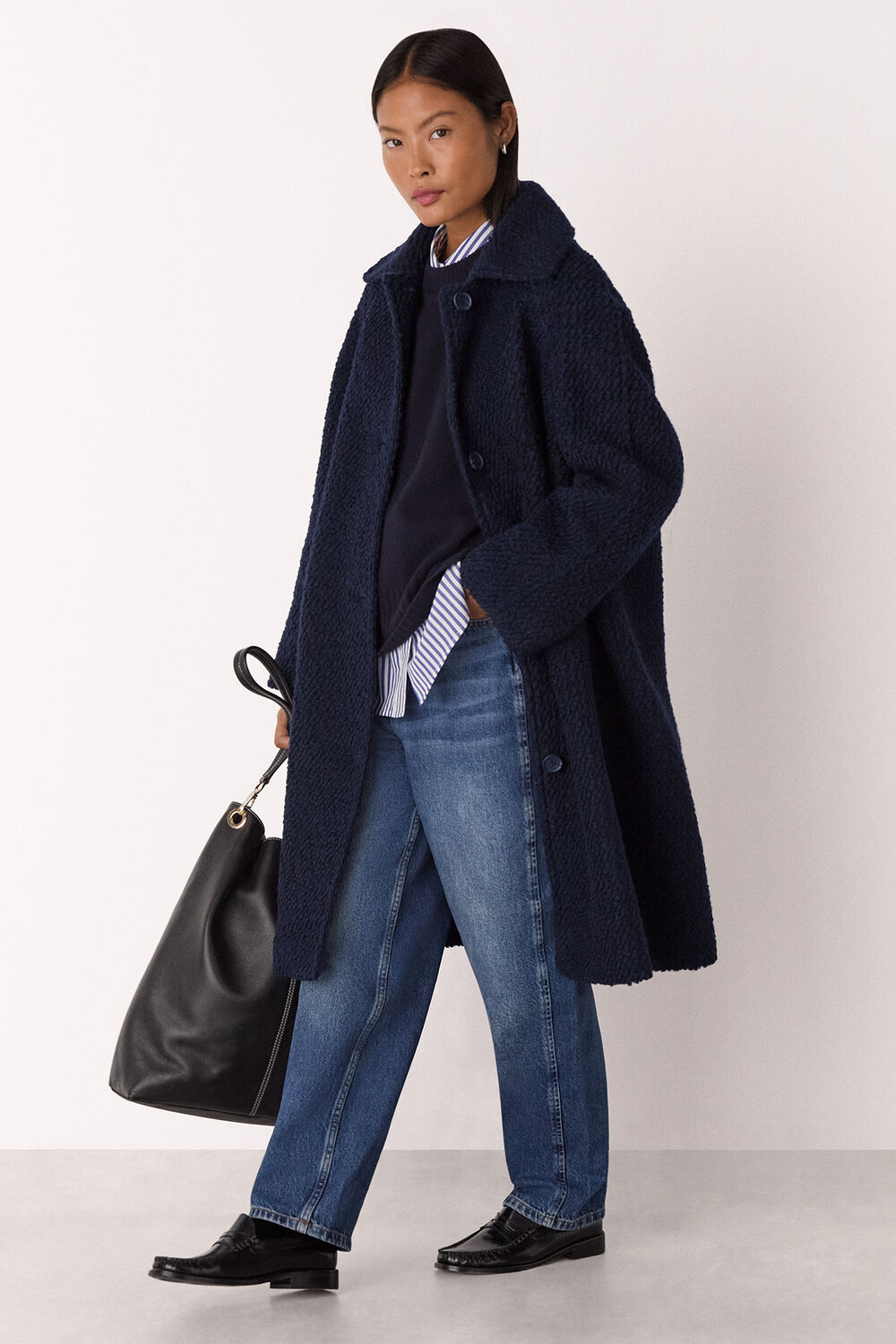 Navy Petite Romy Boucle Coat