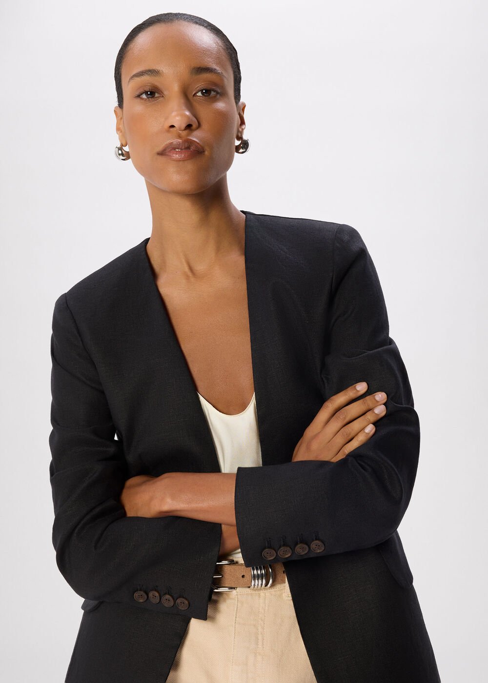 Petite Collarless Linen Blazer