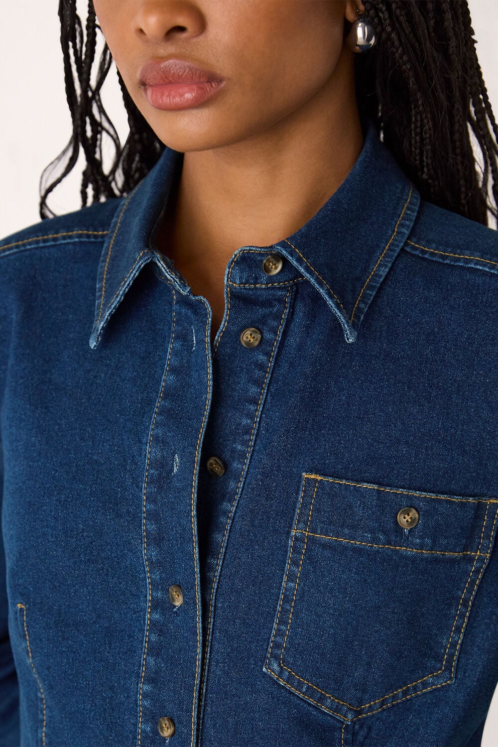Denim Stretch Cotton Collared Shirt