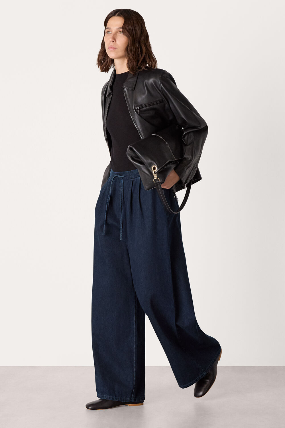 Cotton Wide Leg Pleat Trouser
