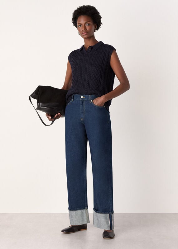 Dark Denim Selvedge Turn Up Detail Jean