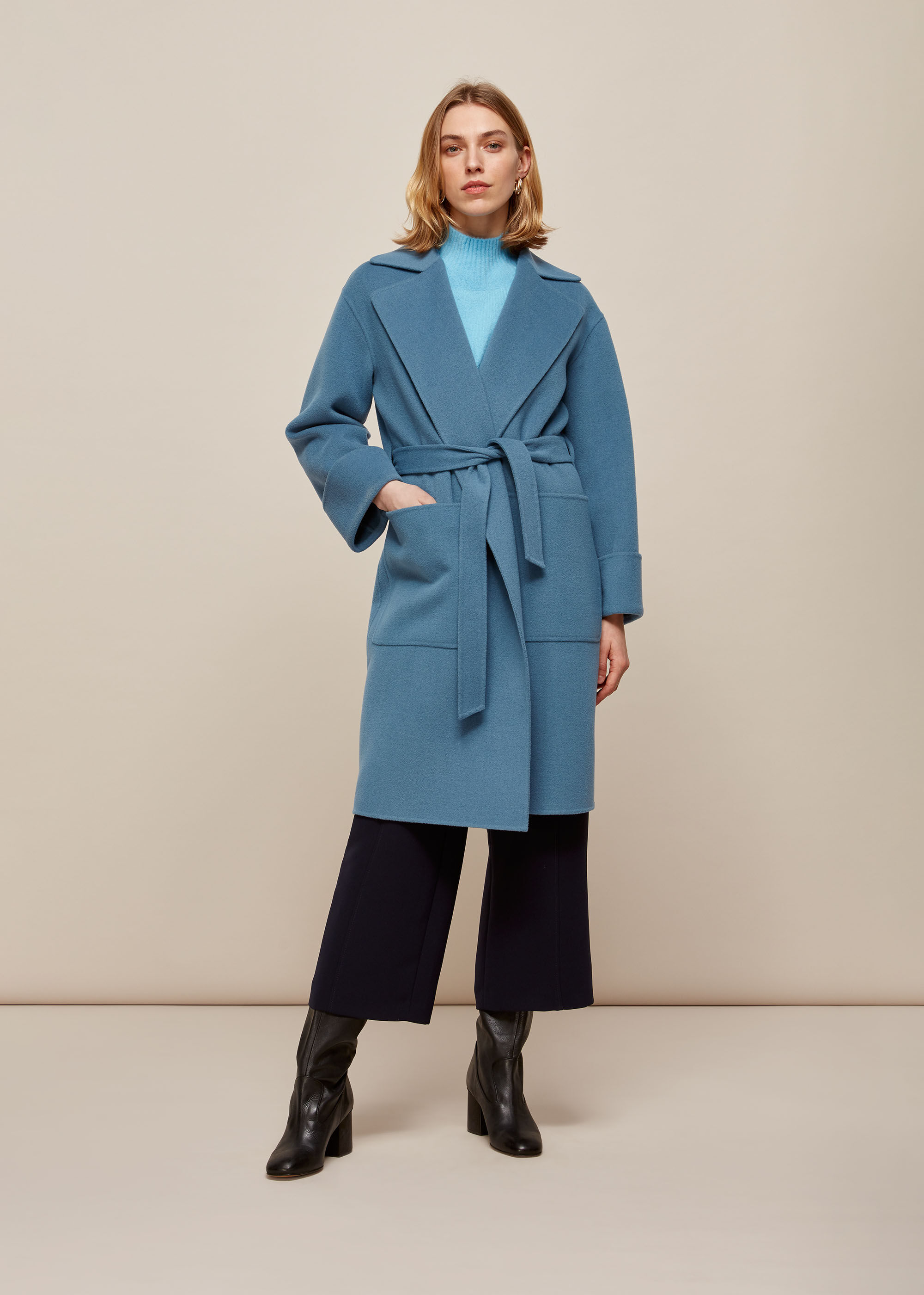 Blue Double Faced Wool Wrap Coat | WHISTLES |