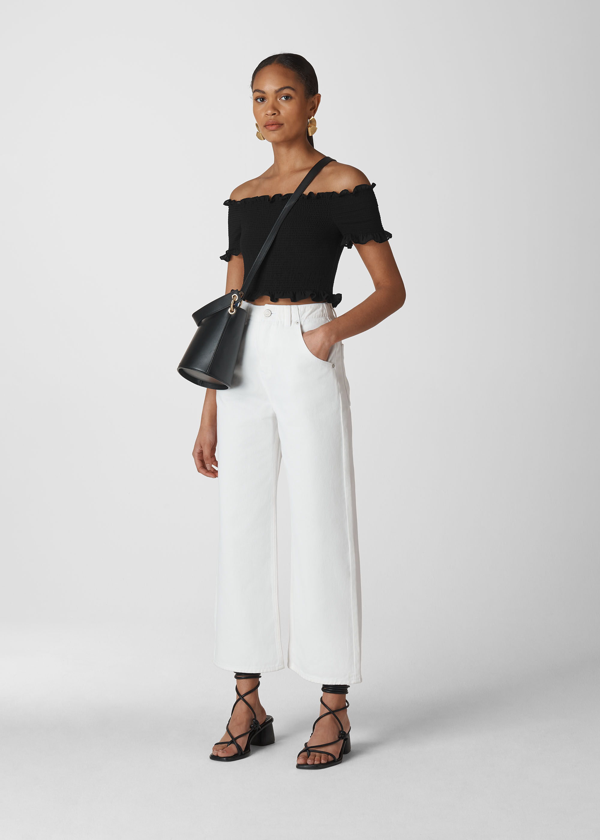 Black and white bardot top online