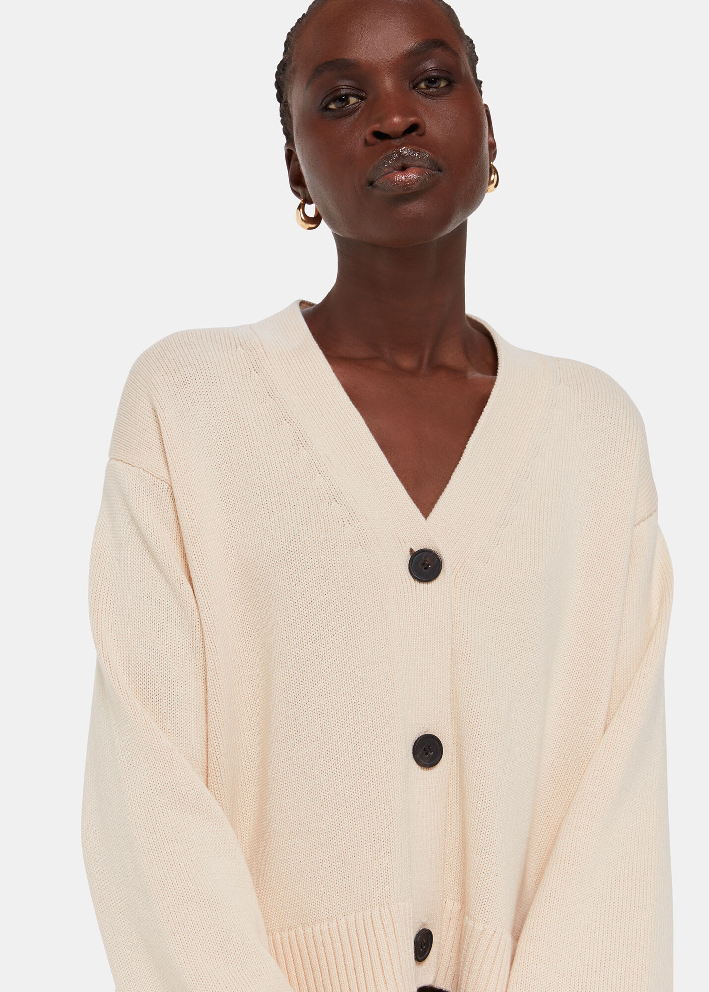 Ivory Nina Button Front Cardigan | WHISTLES | Whistles US |